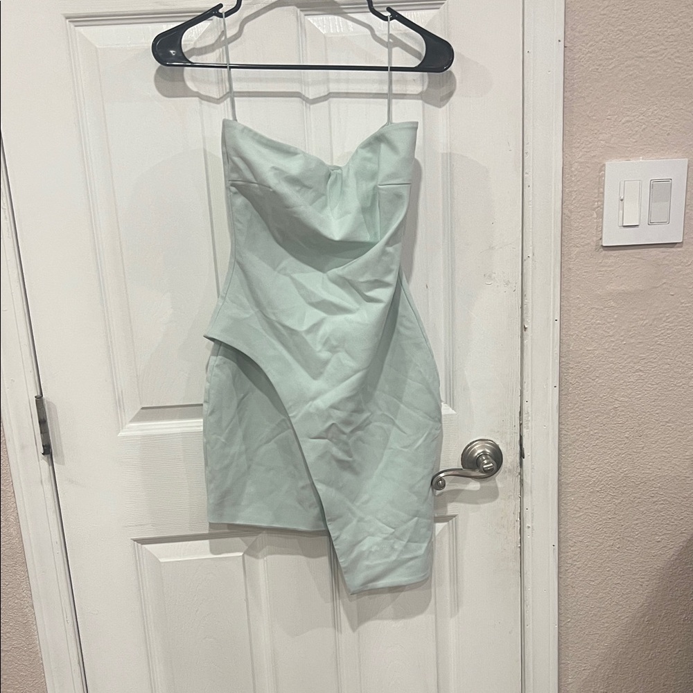 Elizabeth and James Strapless Asymmetric Mini Dress in Light Mint